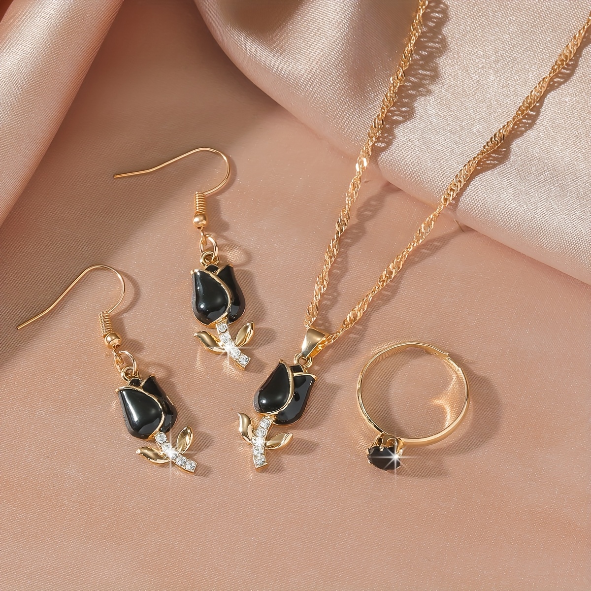 4pcs Jewelry Set Women's Necklace Earrings Ring Bridal Wedding Accessories